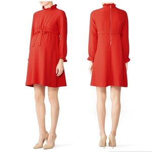 Sail to Sable Red Ruffle Maternity Dress Long Sleeve Waist Tie size 8 Crew Neck